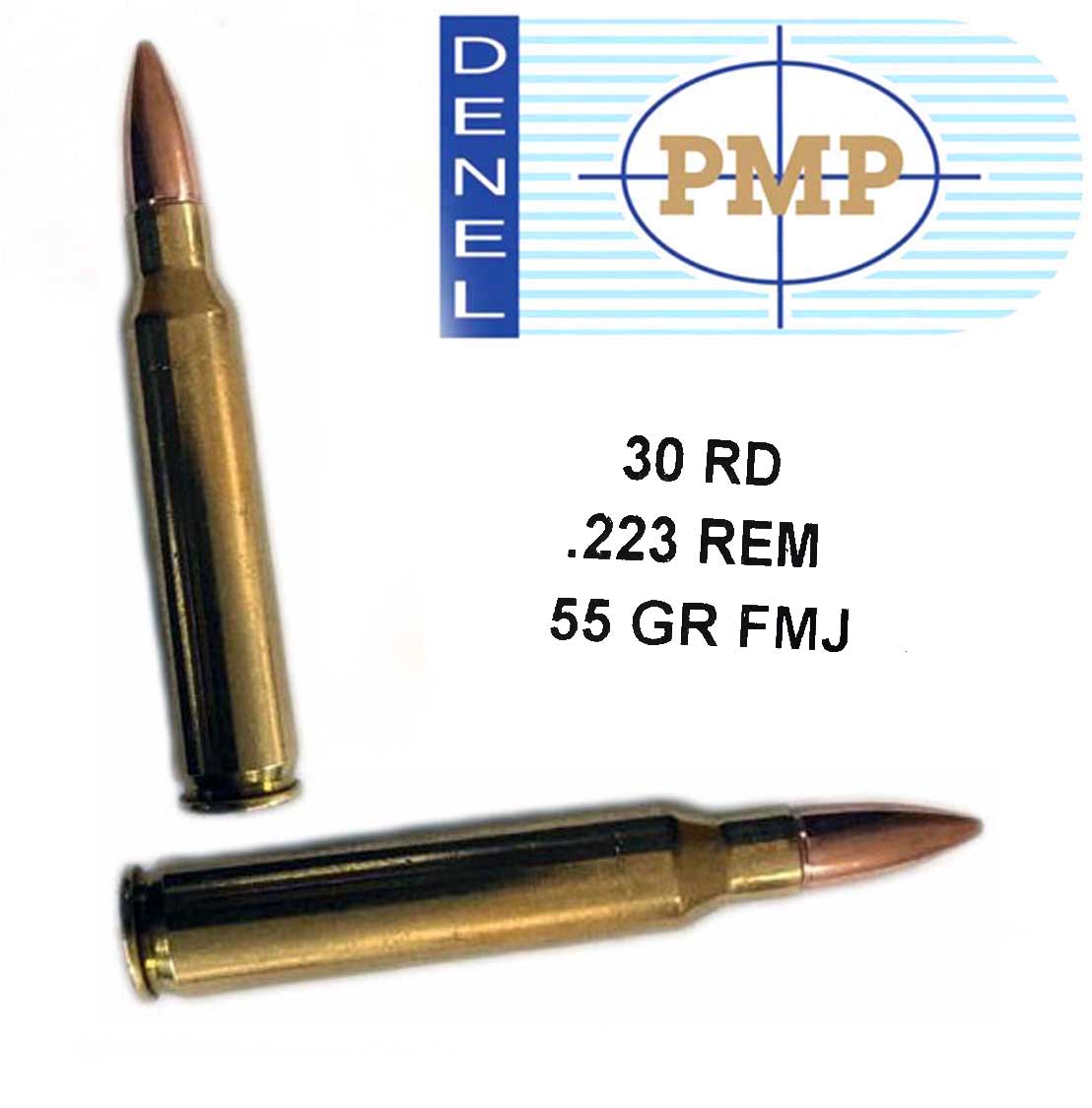 PMP .223 55gr Brass case, FMJ, Boxer primed. Box of 1020, containing individual 30rd boxes|