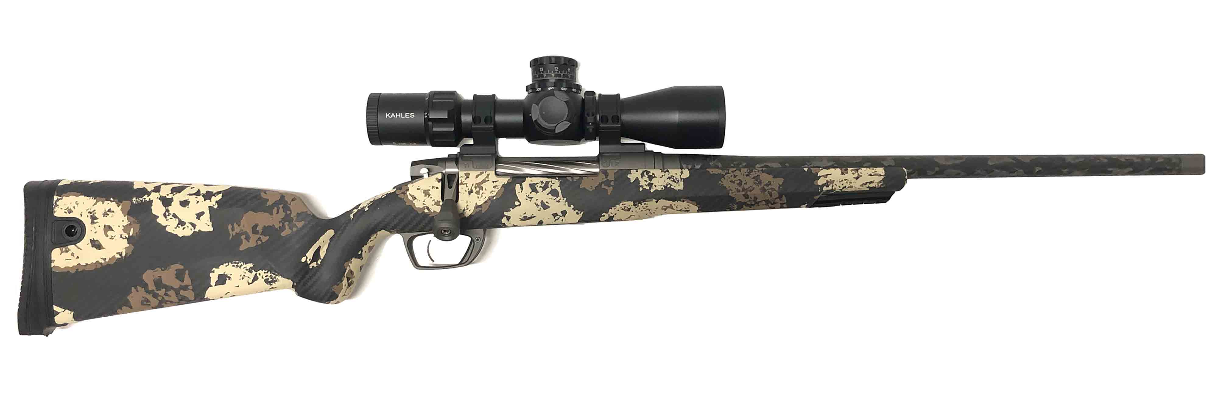 Clymr Rifle.7LRM, GLR TI Action, 20" Tungsten finish, Thread Cap, Halo Tan carbon, LOP 13.5,|