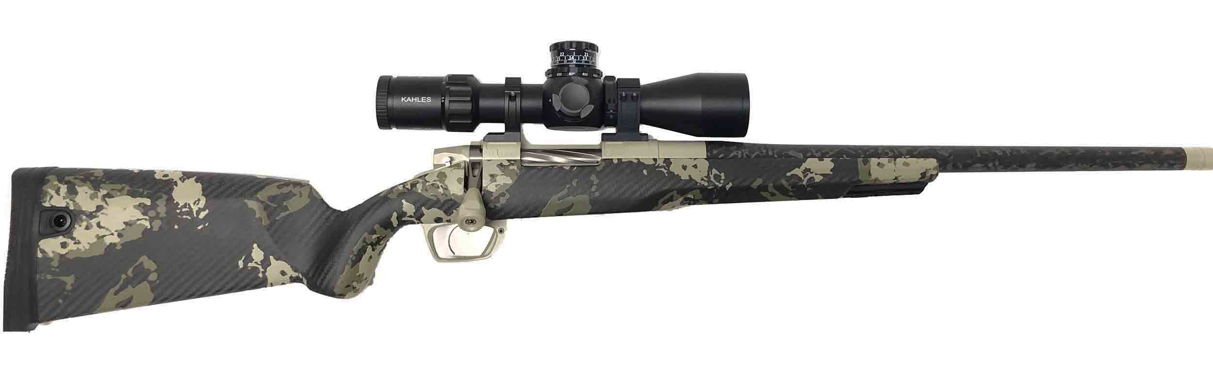 Clymr Rifle 7 PRC, GLR Ti, 20" Tungsten, D Brake, Halo Green, 13.5, GW Floorplate, Kahles K318i SKMR3 MIL, Picatinny, Low Pro 2pc 20 MOA, Hornady Match Ballistic Turret, 4000', 60F, RH|CL-1D61D