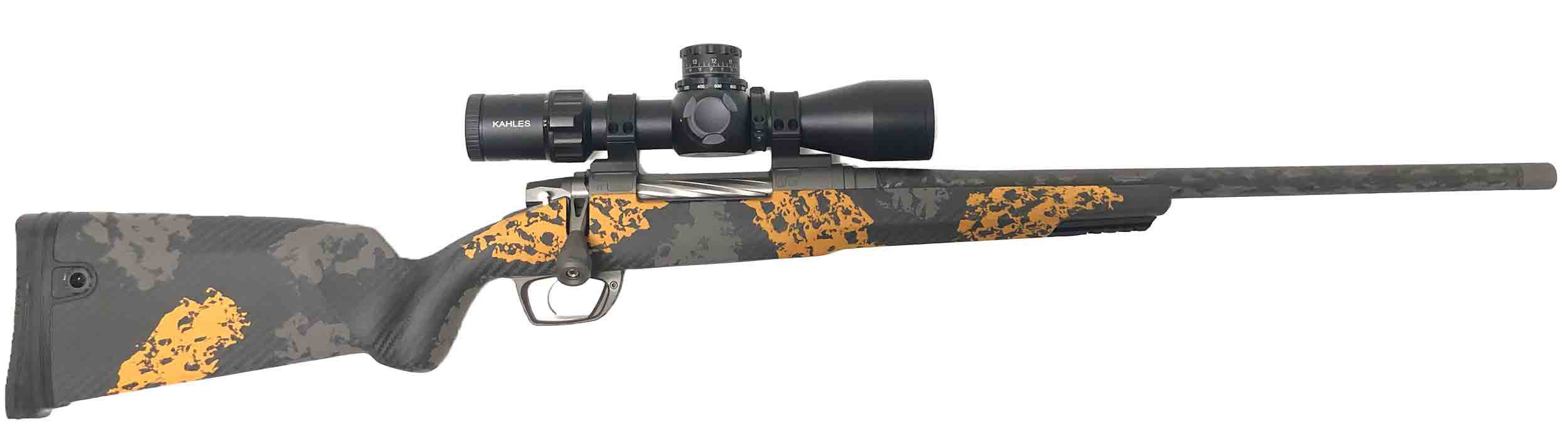Clymr Rifle.7LRM, GLR TI Action, 20" Tungsten finish, Thread Cap, Carbon Orange, LOP 13.5,|