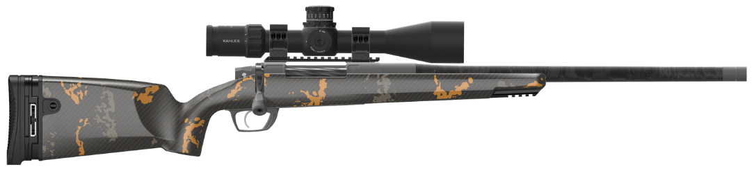 Magnus rifle system 7LRM, GLR TI Action, RH, Carbon wrap Barrel, 20" , Thread Cap, Tungsten finish.Carbon Fiber Stock, Carbon Orange, LOP 13.5,|