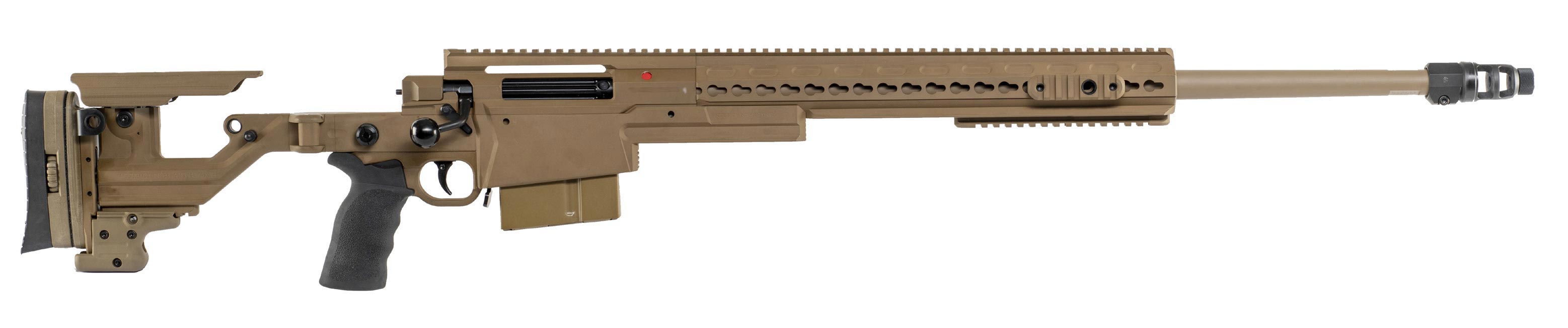 Accuracy International AXMC MKIII 300NM FDE 26" Cut rifled, Plain threaded, Tac brake, Folding, 16" forend mount, 3 side accessory rail, 1 Mag 10rd|