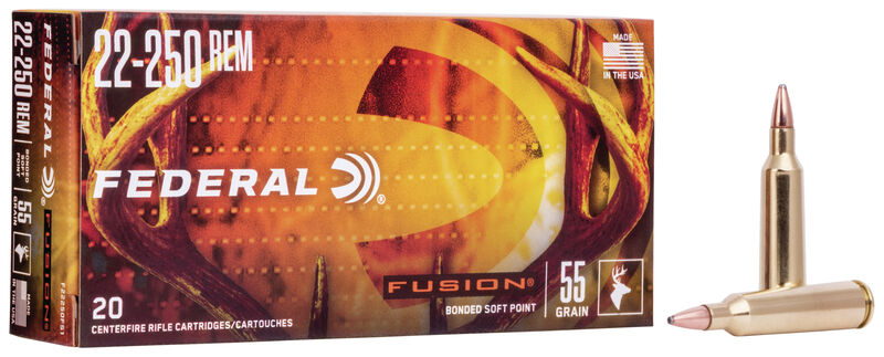 Federal Fusion .22-250 Rem 55gr bonded soft point Box of 20|F22250FS1